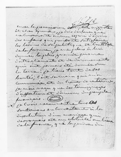 Letter from Empress Josephine Giving Her Consent to the Annulment of Her Marriage to Napoleon by French School