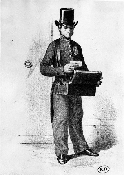 Letter Holder: Postman around 1850 - Engraving, Bibl. des Arts Deco. by French School
