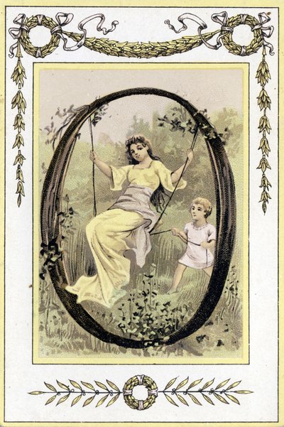 Letter representing a swinging mother and her son, late 19th century by French School
