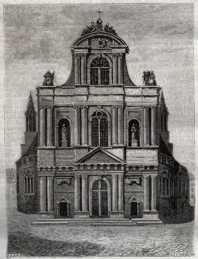 Saint-Gervais-Saint-Protais Church (facade of Clement II Metezeau) Paris (4th arr) - Engraving in 