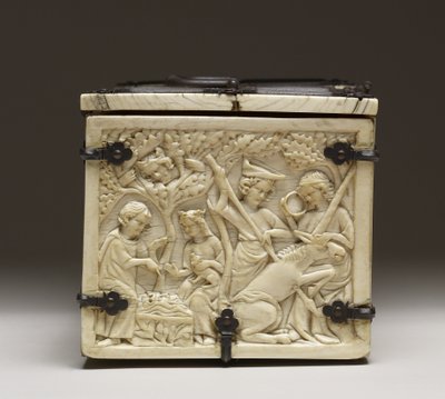 Lid of a Casket Depicting the "Castle of Love and Knights Jousting", c.1330-50 by French School