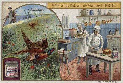 Liebig card featuring pheasants by French School