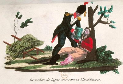 Line grenadier helping an injured Russian soldier by French School