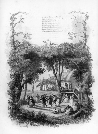 Lisette song: Party and dance in a village in the countryside (engraving in 