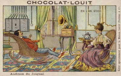 Listening to the news via phonograph in the year 2000 by French School