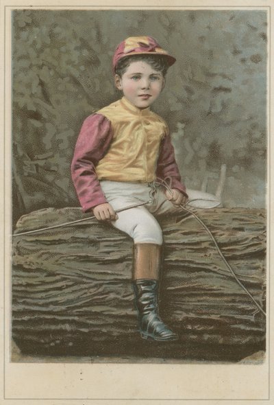 Little Boy in Jockey Clothing Sitting on a Log by French School