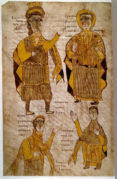 Lodhanri King of the Alamans surrounds a bishop, a duke and a count. Manuscript 