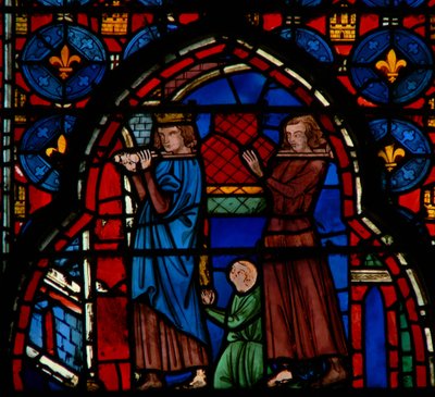 Louis IX carrying relics into Sainte-Chapelle, assisted by Robert d