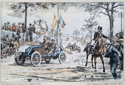 Louis Renault driving in the Paris to Madrid race of 1903, c.1903 by French School