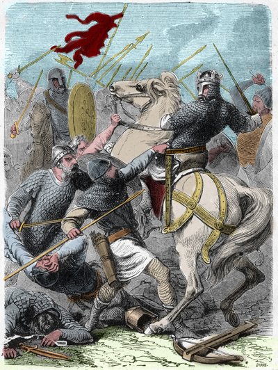 Louis VI called “The Fat” (1081 - 1137), in the battle of Brenneville, attempted to take Normandy from King Henry I of England in 1119. Engraving in “Histoire De France En Cent Paintings by Paul Lehugeur” 1891. by French School