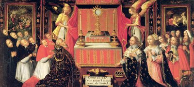 Louis XIII, Anne of Austria, and Gaston de France before the Holy Sacrament by French School