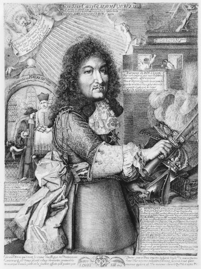 Louis XIV crushing the so-called Protestant Reformed religion with his sword, 1685 by French School