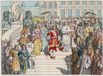 Louis XIV and his court in Versailles - Louis XIV of France and his court in Versailles - Engraving of the end of the 19th century in 