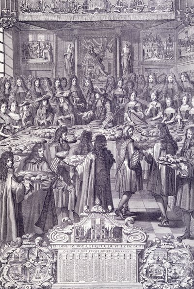 Louis XIV, love and delight of his people, engraving from Almanacco by French School