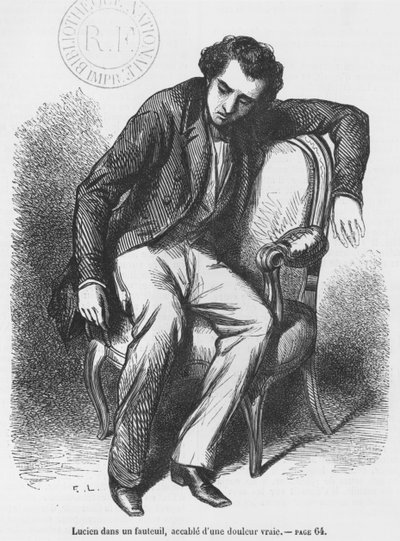 Lucien de Rubempre overwhelmed with sorrow, illustration from 