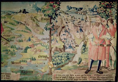 Lugdus (1672-21 BC) before a representation of the City of Lyon, Arras workshop, c.1530 by French School