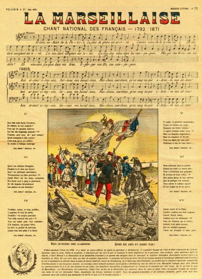 Lyrics and music of the Marseillaise, the French anthem composed by Rouget de Lisle by French School