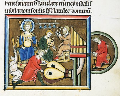 King David holding the psalter and musicians playing, from the Psalter of Saint Elizabeth by French School