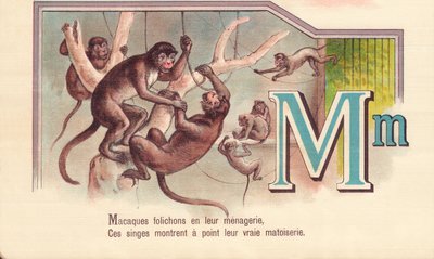 Macaques leaflets in their menagerie, These monkeys show their true matoiserie by French School