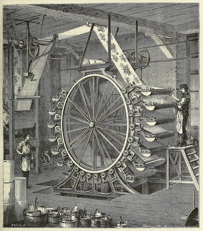 Machine for Printing Wallpaper in up to Twenty Colours, pub. 1873 engraving, 1873 by French School
