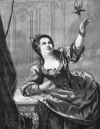 Madame du Favart, Justine du Ronceray (1727-1772), French comedian and singer, victim of advances by Maurice of Saxony. Engraving in 