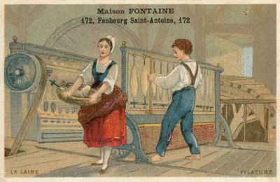 Maison Fontaine trade card, wool spinning by French School
