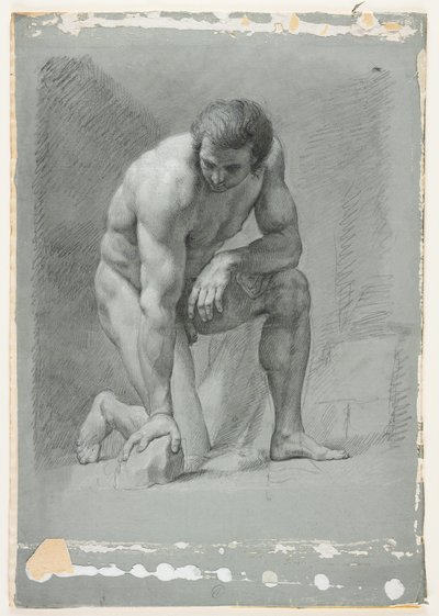 Male Academy, Kneeling, Leaning Forward on a Rock, Late 18th Century by French School