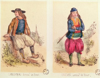 Male costumes from Landerneau and Goulven, from Les Costumes Bretons de Sorrieu by French School