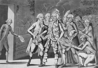 Man in assignates: group of deputies seeking a Brissoter (Jacques Pierre Brissot de Warville 1754-1793) Anonymous. Print. 1791 by French School