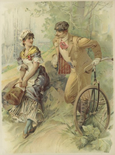 Man on Bicycle Propositioning Maid by French School