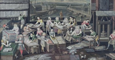 Manufacture of Playing Cards in a House in the Place Dauphine, Design for a Fan, c.1680 by French School