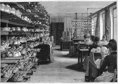Manufacture of Montreuil dolls in 1888. Room for drying dolls heads before cooking and decoupage of eyes. by French School