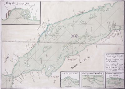 Manuscript Map of the Southern Portion of the Red Sea from the Horn of Africa and Yemen up to Jiddah, c.1740 by French School