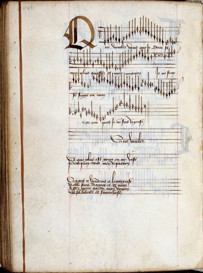 Manuscript page of a collection of French song scores by French School