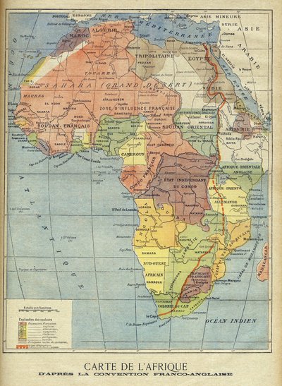 Map of Africa after the signing of the Anglo-French Agreement of March 1899 (colour litho) Illustration for Le Petit Journal, 9 April 1899 (engraving) by French School
