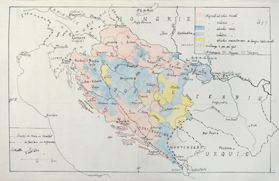 Map of Bosnia with Details of the Areas Occupied by Minority Ethnic Groups, 1910 by French School