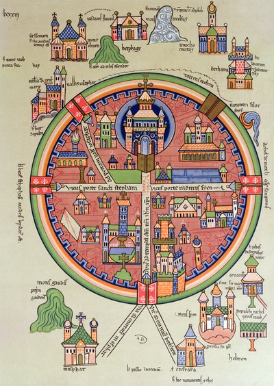 Map of Jerusalem and Palestine, Including the Sacred Sites and the Temple of Solomon by French School