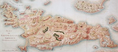 Map of Rhode Island at the time of its occupation 1780-81 by the French Army on the orders of Jean-Baptiste de Vimeur Count of Rochambeau by French School