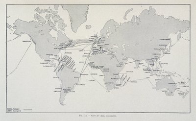 Map of submarine cables worldwide - in Through electricity by G. Davy by French School