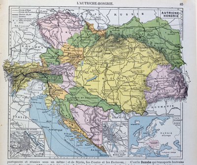Map of the Austro-Hungarian empire, illustration from a French geography school textbook, 1905 by French School