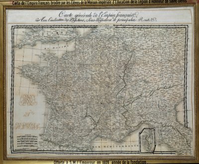 Map of the French Empire (First Empire) embroidered by the students of the imperiale house of the Legion of Honour of Saint Denis. Embroidery picture from 1809. Ile d