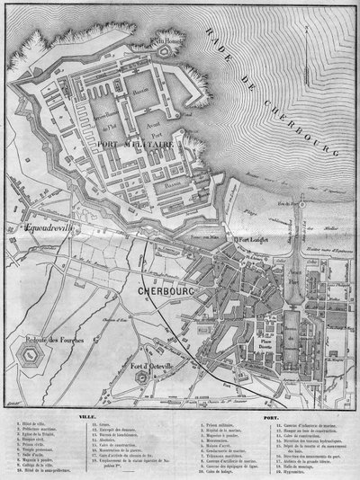 Map of the city and port of Cherbourg, Manche by French School