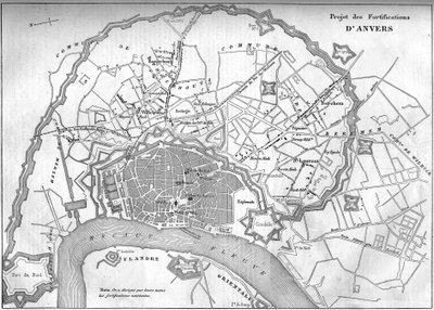 Map of the city of Antwerp in 1859; representing the project of the new fortifications. Engraving in 