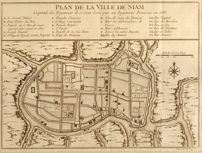 Map of the city of Siam, capital of the kingdom of that name after a survey done by a French engineer in 1687, published in the 1751 edition of Histoire Generale des Voyages by Antoine Prevost by French School
