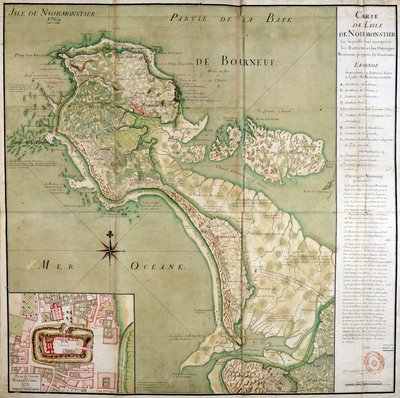 Map of the island of Noirmoutier accompanied by a map of the castle, made in 1769 by French School