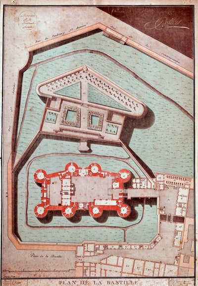 Map of the Prison and the Gardens of the Bastille (engraving) by French School