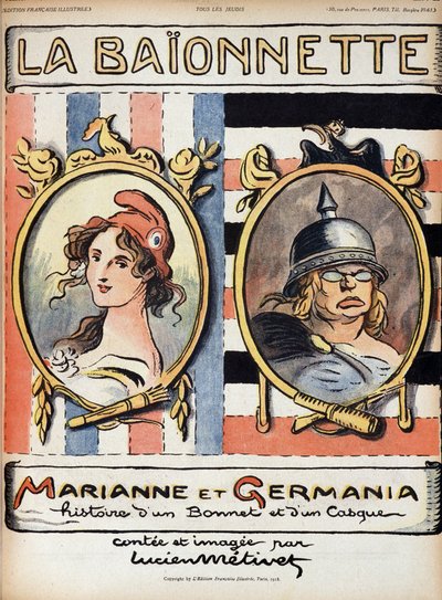 Marianne and Germania, story of a hat and a helmet - in La Bayonette from 18/04/1918 by French School
