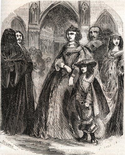 Marie de Medicis (1573-1642), queen of France and regent of the kingdom with her son Louis XIII going to Notre-Dame de Paris in 