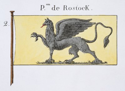 Maritime Flag with Griffin Emblem denoting de Rostock Crest, from a French book of Flags, c.1819 by French School