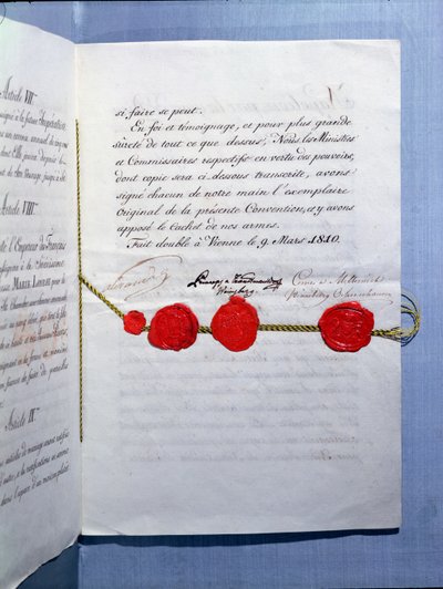 Marriage contract of Emperor Napoleon Bonaparte and Marie-Louise, Vienna, 9th March 1810 by French School